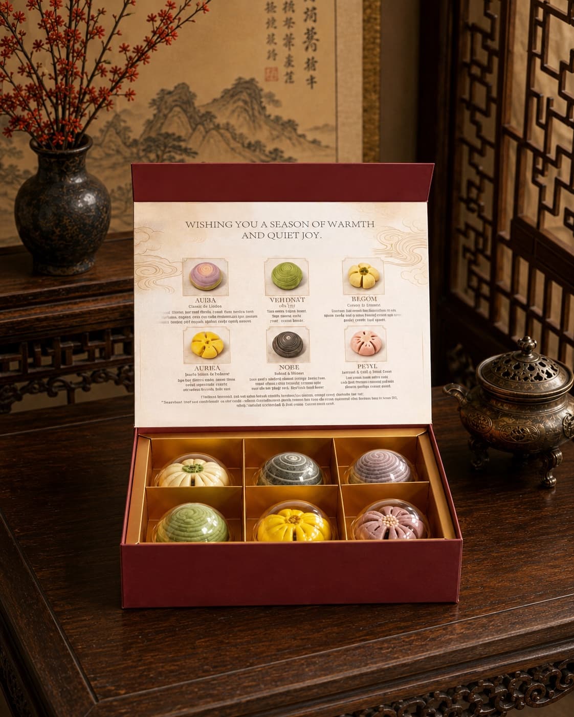 Editorial campaign image of handcrafted moon cakes in a gift tin
