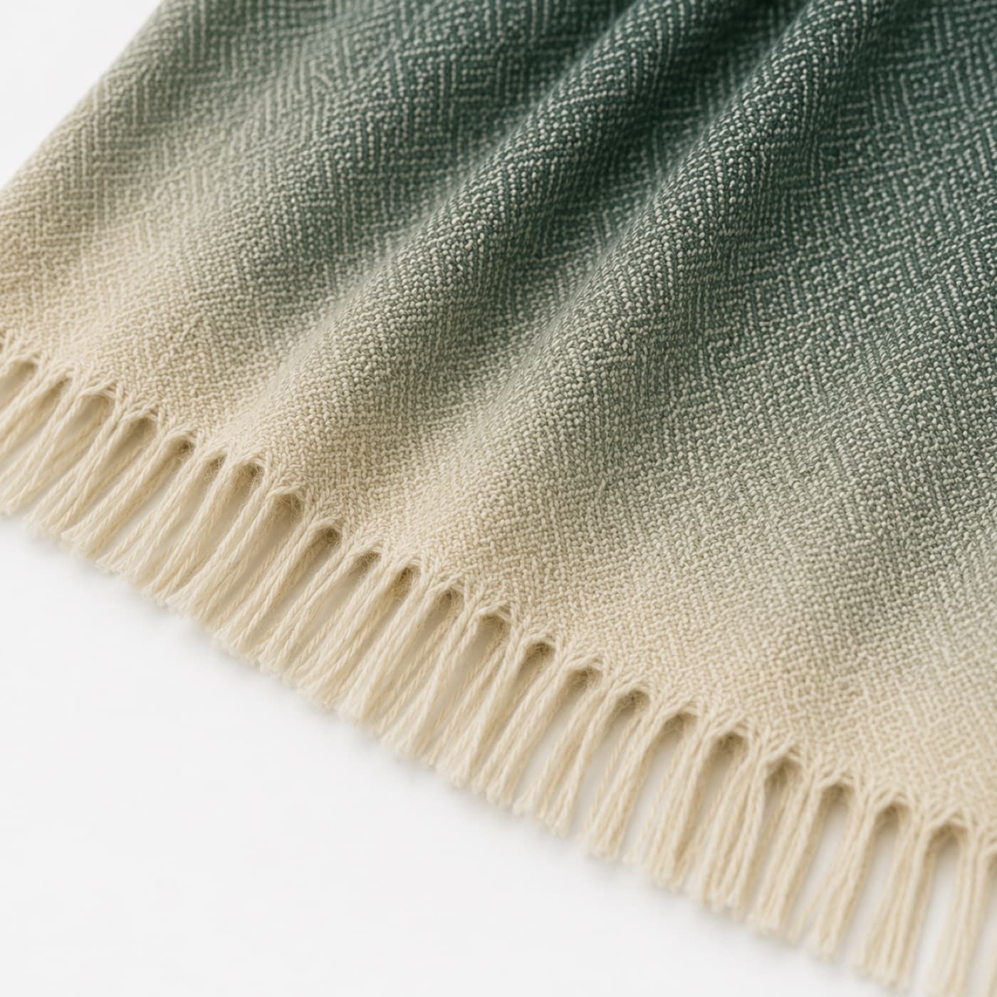 Forest Green Ombre Scarf, fringe detail